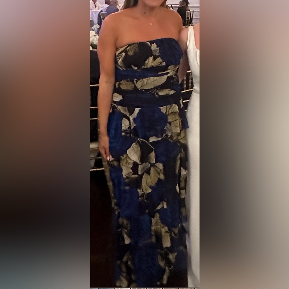 Phenomenal Aura Black Floral Ruched Tiered Strapless Maxi Dress